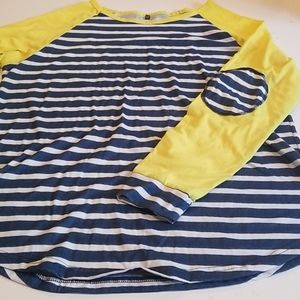 Yellow striped shirt with elbow patches